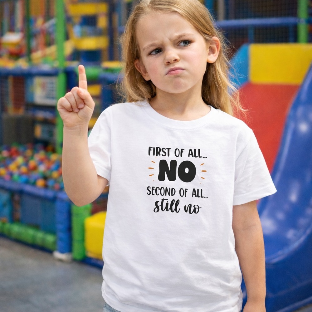 Gildan White Kids' Graphic Tee with 'NO' Slogan